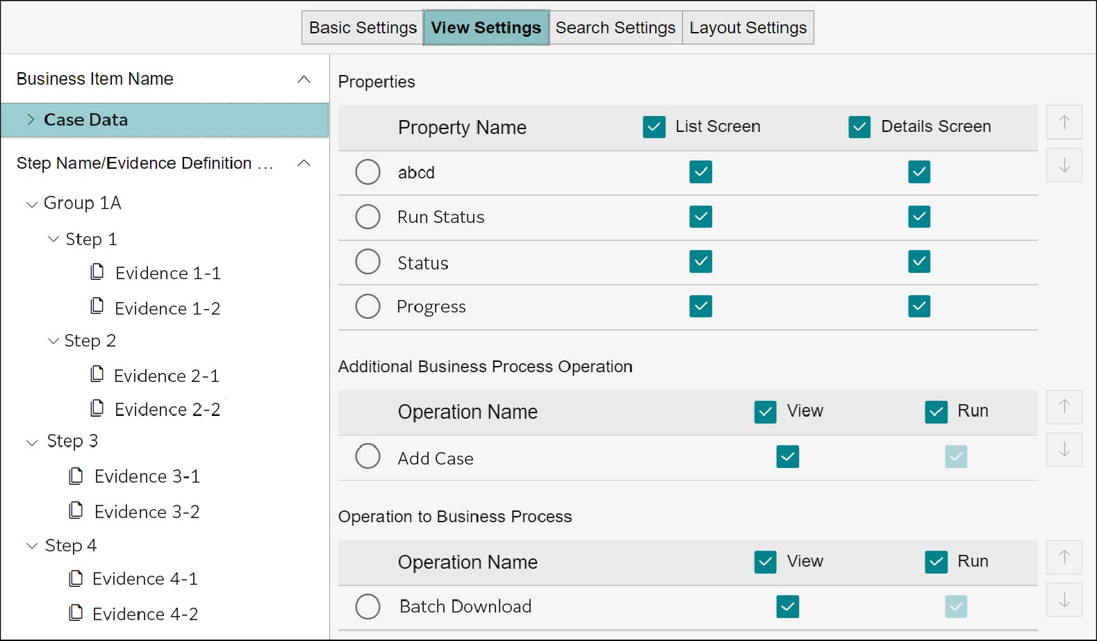 View Settings of View Definition