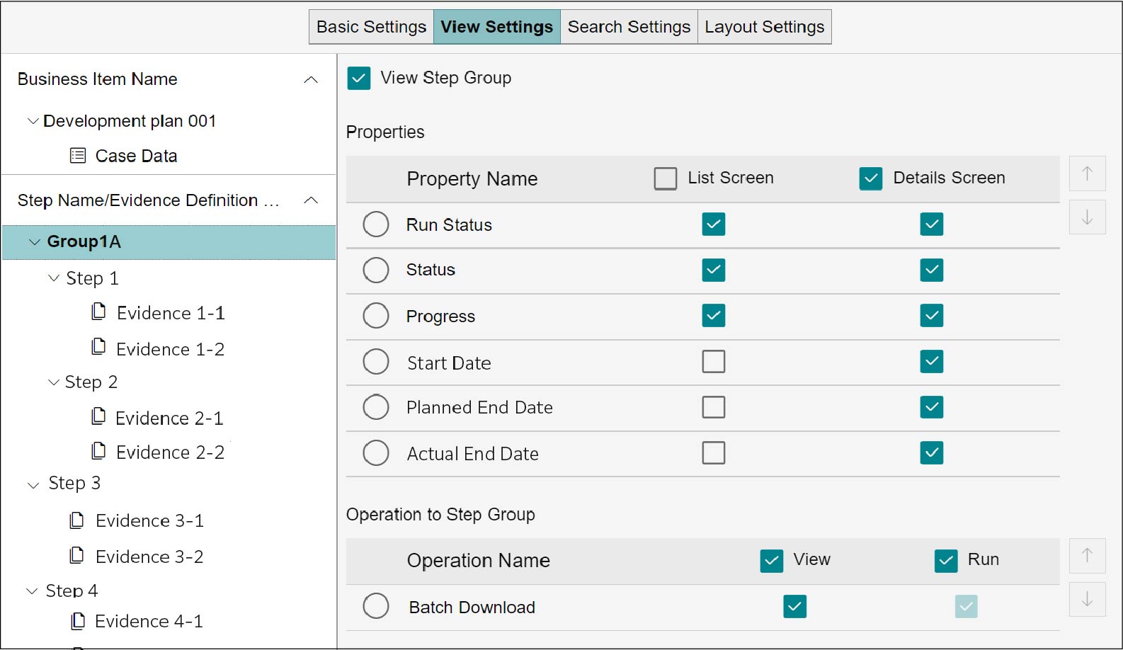 View Settings of View Definition