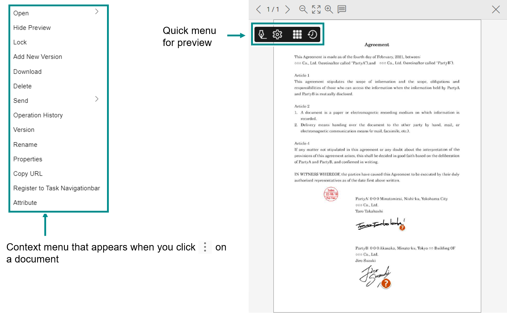 Menus for list view