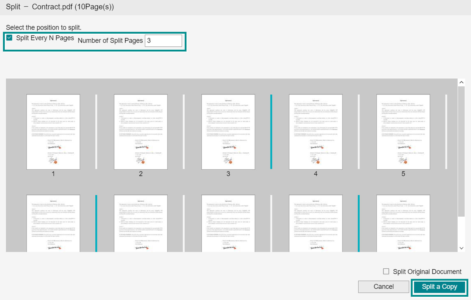 Specify a Split Unit (The Number of Pages) to Split