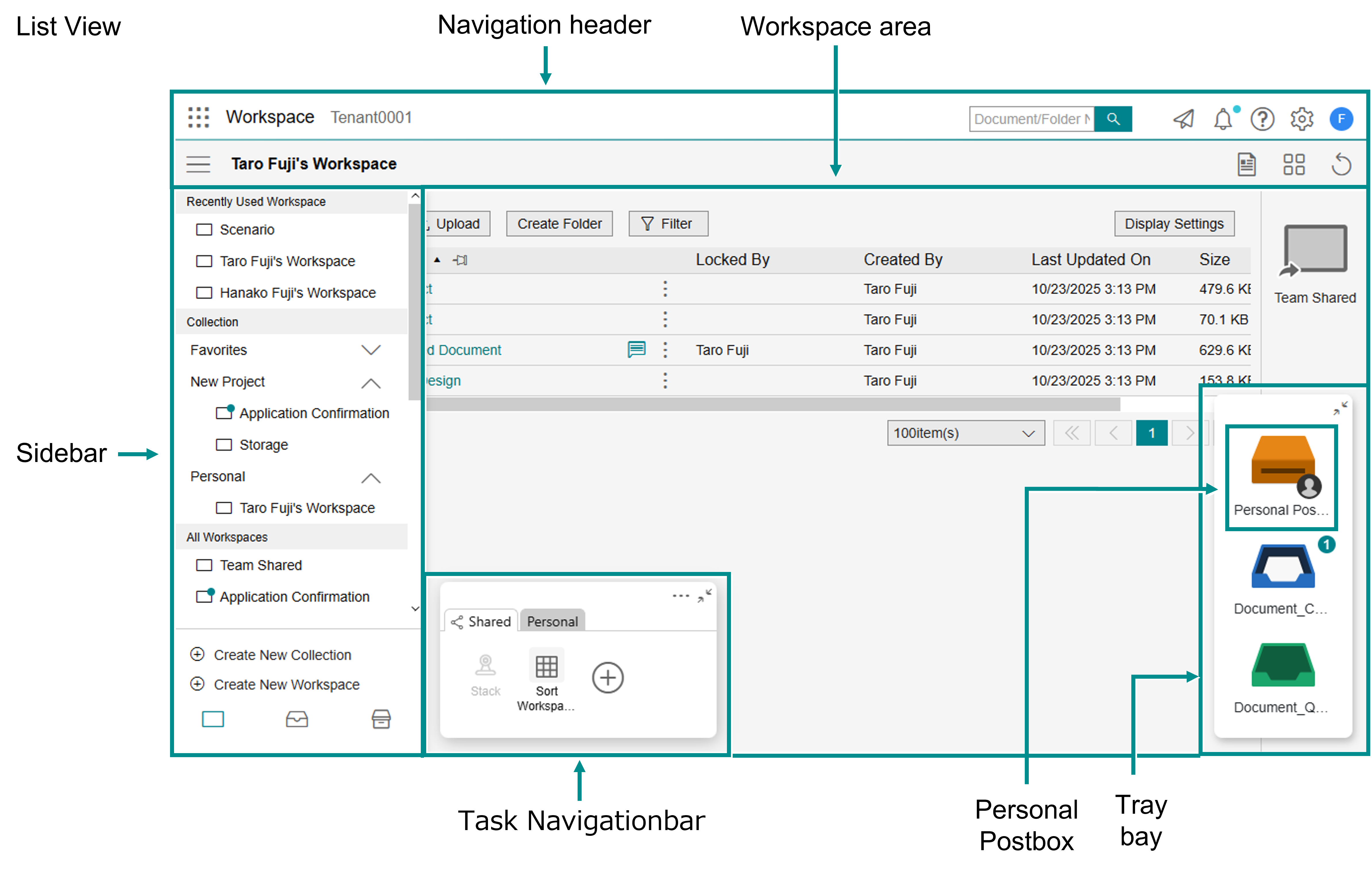 FUJIFILM IWpro Workspace Screen Components (List View)