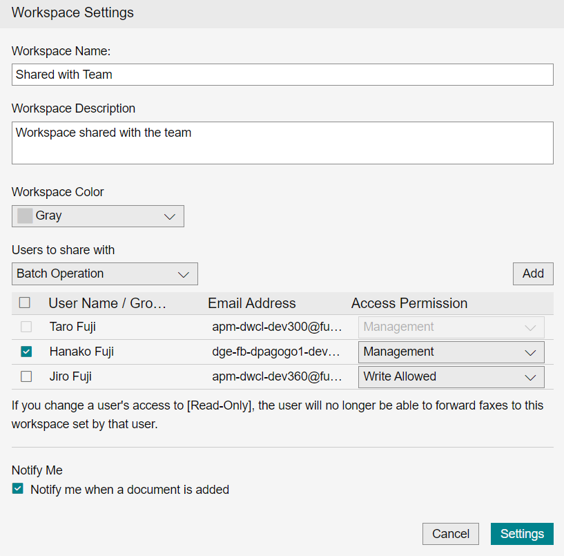 Workspace Settings