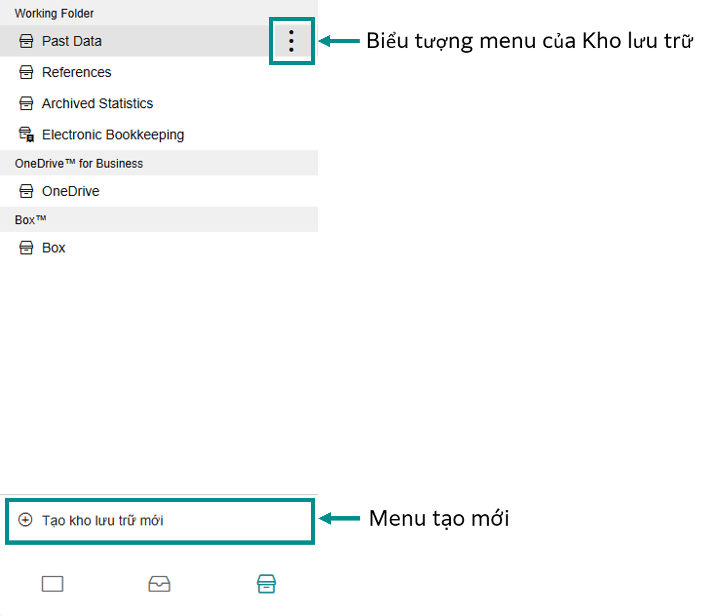 Menu của kho lưu trữ