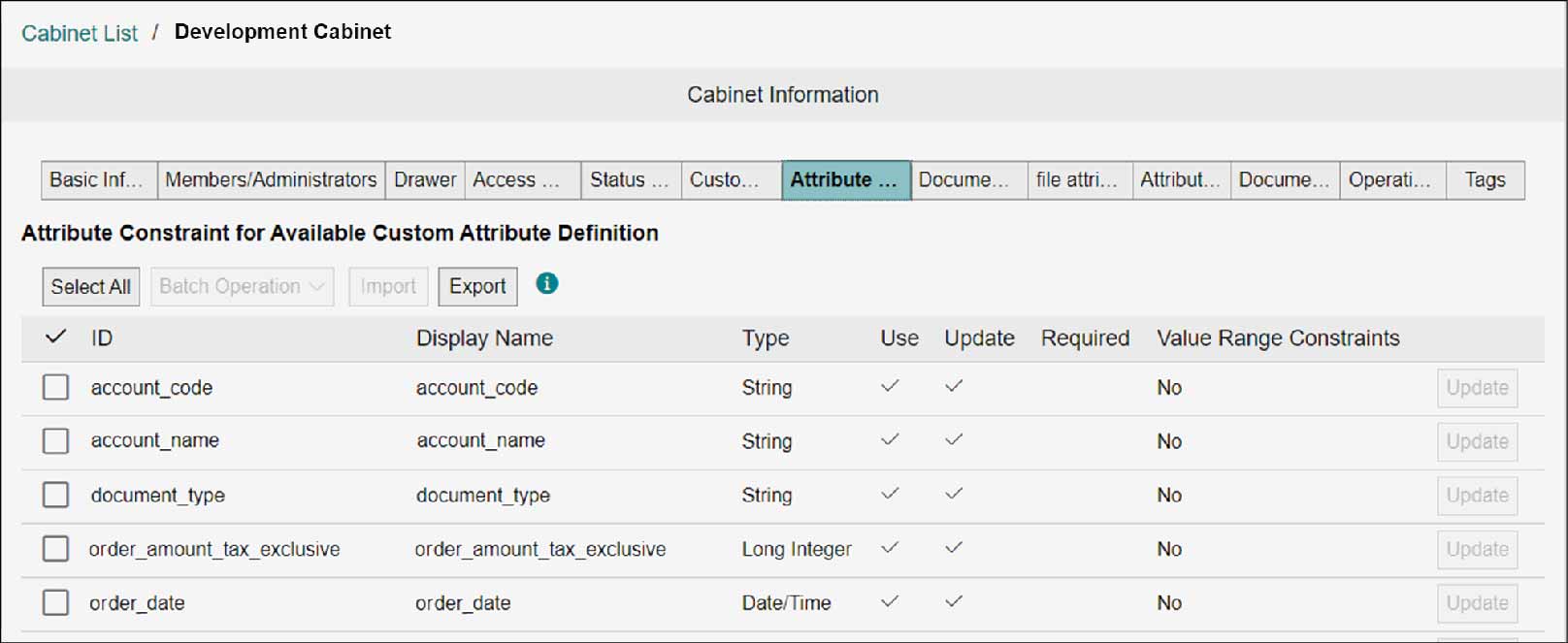 Setting Cabinet Information