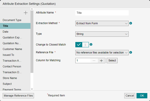 [Attribute Extraction Settings] Screen